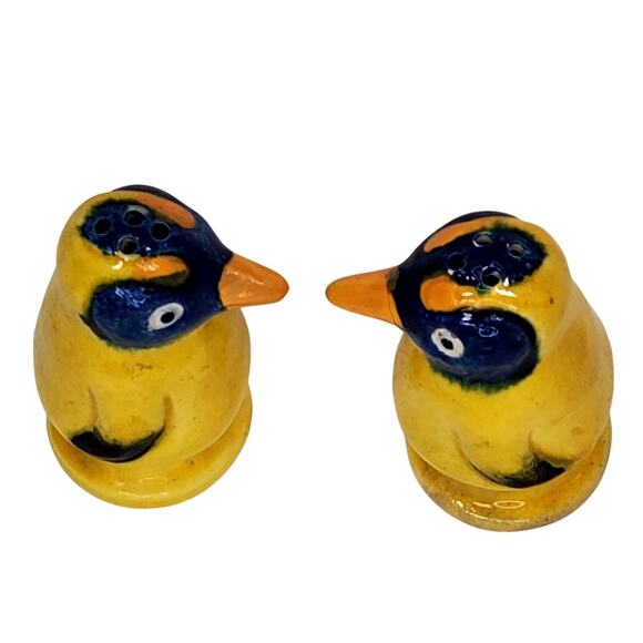 Antique 30's Penguin Salt & Pepper Shakers Depression Era Animalcore Yellow Blue - Picture 2 of 7